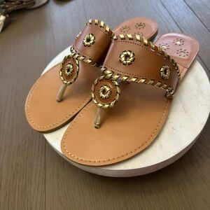 Tan Leather Sandals with Gold Accents